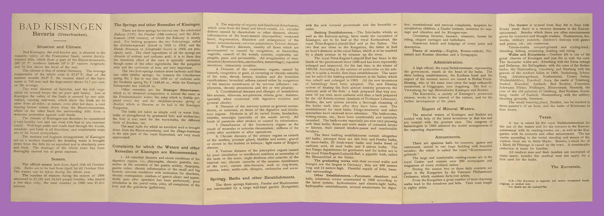 Wide, unfolded paper with lots of text under the heading "Bad Kissengen"