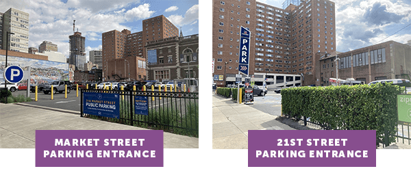 Two photos of parking lots near the Museum